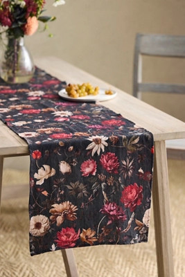 Moody Floral Linen Runner | Terrain