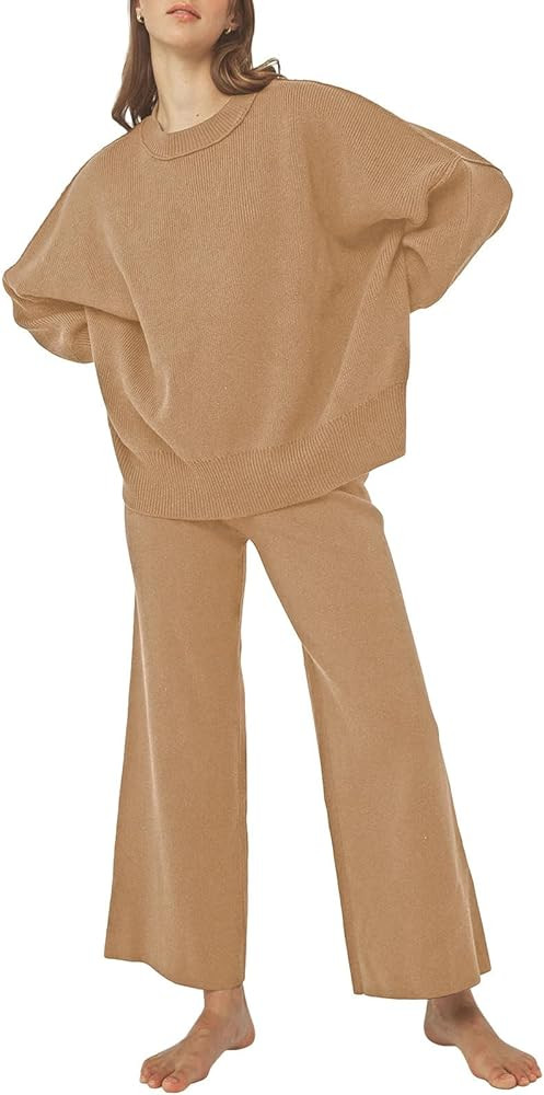 Pink Queen Women's 2 Piece Outfits Sweater Sets Knit Pullover Tops And Wide Leg Pants Loose Track... | Amazon (US)