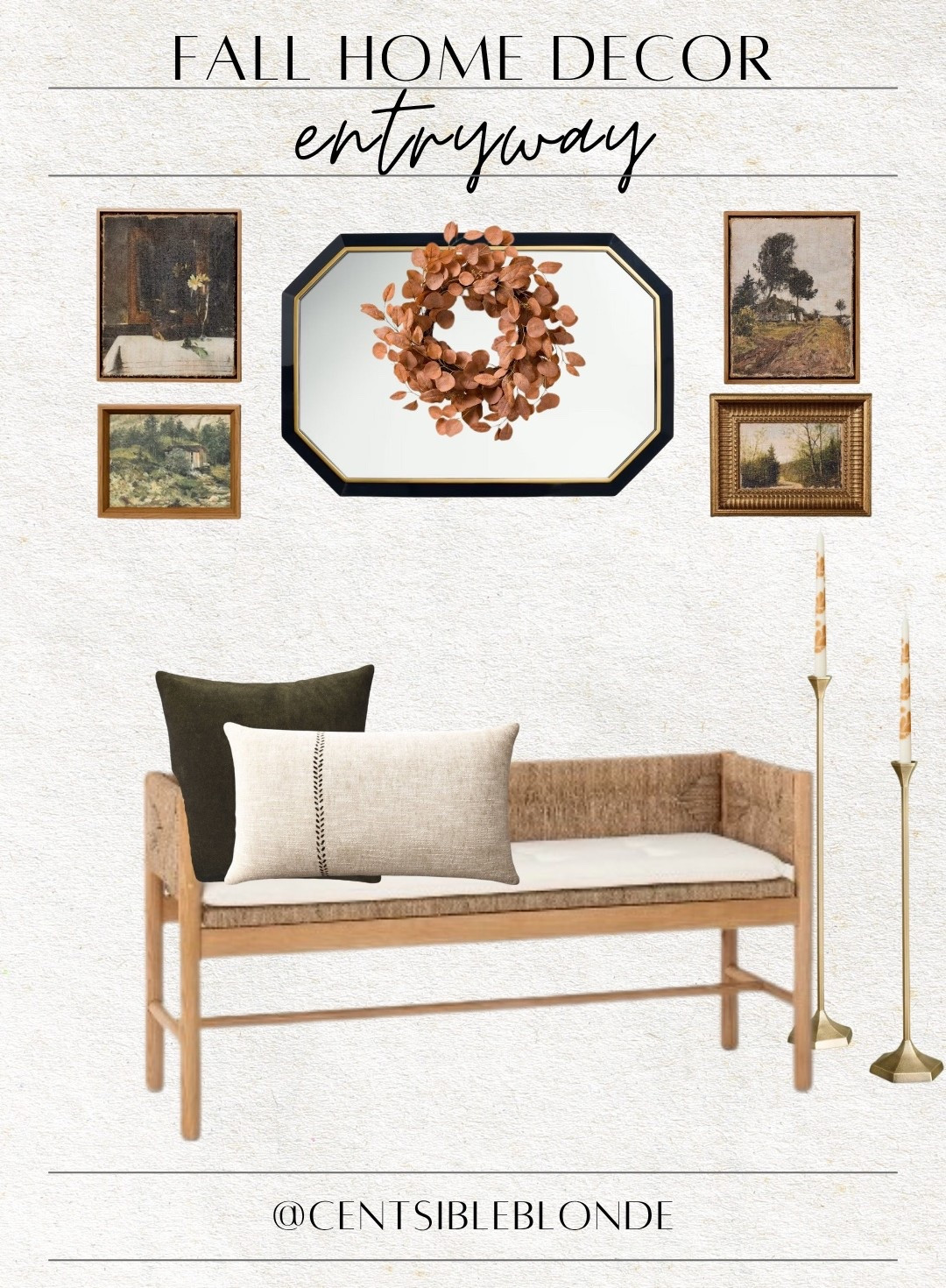 Fall home decor, entryway bench, entryway, wall mirror, tall candlesticks, oversized brass candlesticks, framed art, wall art, throw pillows, lumbar pillows, fall candles, fall wreath, black mirror 

#LTKSeasonal #LTKHome #LTKautumn