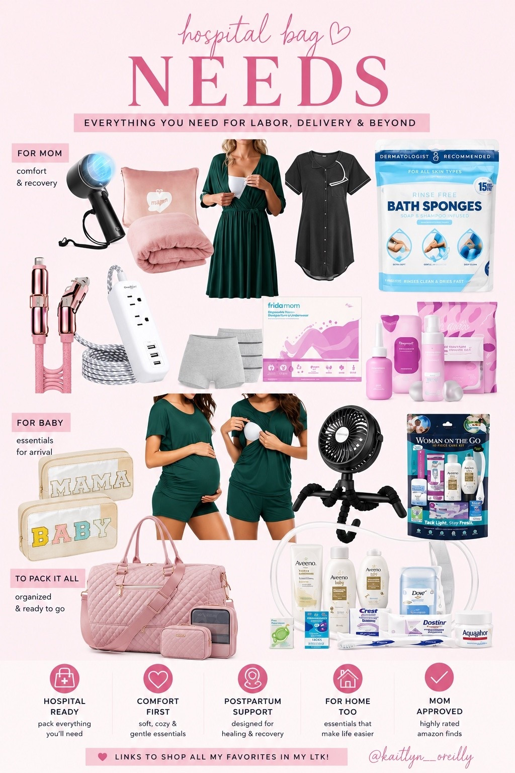 Hospital Bag Needs: Amazon Must-Haves for Mom & Baby

Packing your hospital bag? These are the Amazon essentials I actually recommend for labor, delivery, postpartum recovery, and baby’s first days. From cozy pajamas and nursing-friendly outfits to postpartum care, chargers, toiletries, a stroller fan, and organization must-haves, this checklist helps make packing so much easier.

Everything is linked in my LTK so you can grab your essentials before baby’s arrival! 🤍 Follow @kaitlyn__oreilly for more pregnancy, postpartum, baby, and Amazon finds.

#hospitalbag #hospitalbagchecklist #hospitalbagessentials #pregnancyessentials #postpartumessentials #laboranddelivery #thirdtrimester #newmom #momtobe #babyessentials #amazonfinds #amazonmusthaves #amazonfavorites #babymusthaves #postpartumrecovery #nurseryessentials #pregnancytips #ltkcreator #motherhood #newbornessentials #pregnancyjourney #babyregistry #momlife #amazonhome

#LTKBaby #LTKBaby #LTKmomlife #LTKTravel #LTKselfcare #LTKSaleAlert