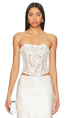 fleur du mal Floral Bow Embroidery Corset Top in Ivory from Revolve.com | Revolve Clothing (Global)