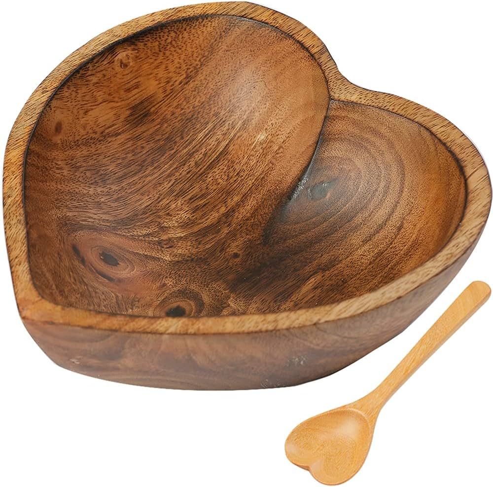 Heart Shaped Wood Bowl Wooden Bowls and Heart Shaped Spoons - Rustic Heart Bowls Decorative - for... | Amazon (US)