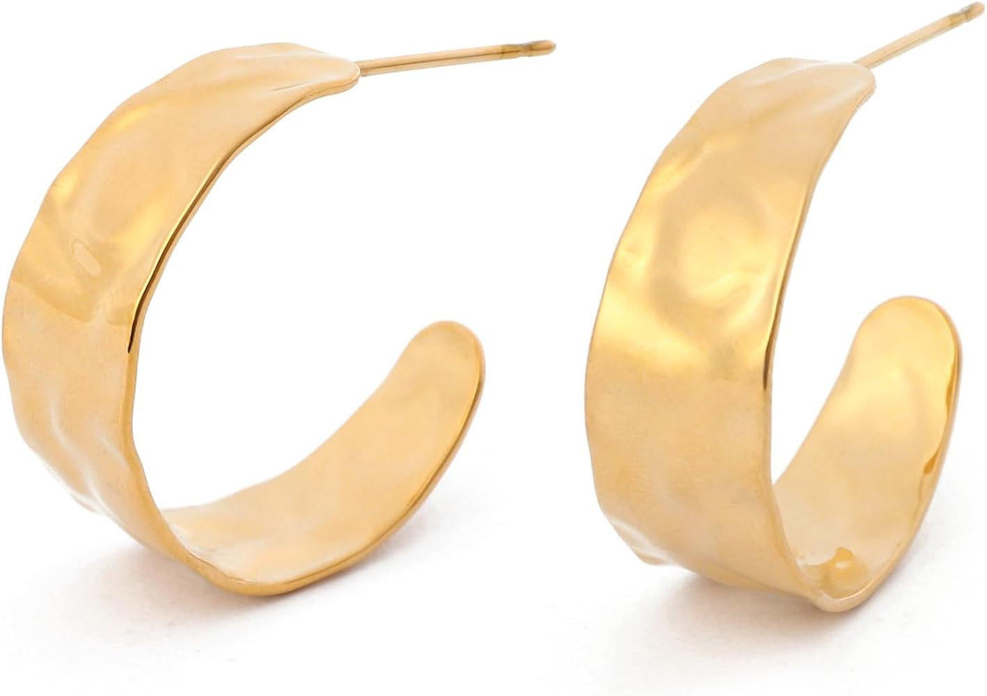 18K Gold Plated Hoop Earrings for Women Chunky Huggie Earrings Minimalist Gold Jewelry Valentine'... | Amazon (US)