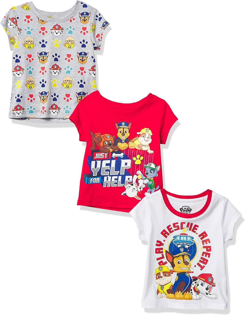 Paw Patrol Boys' Toddler Short Sleeve T-Shirt Bundle 3 Pack Tees | Amazon (US)