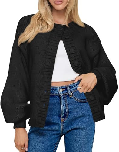 Saodimallsu Womens Long Sleeve Button Down Cardigan Sweaters Crew Neck Open Front Knit Casual Loo... | Amazon (US)