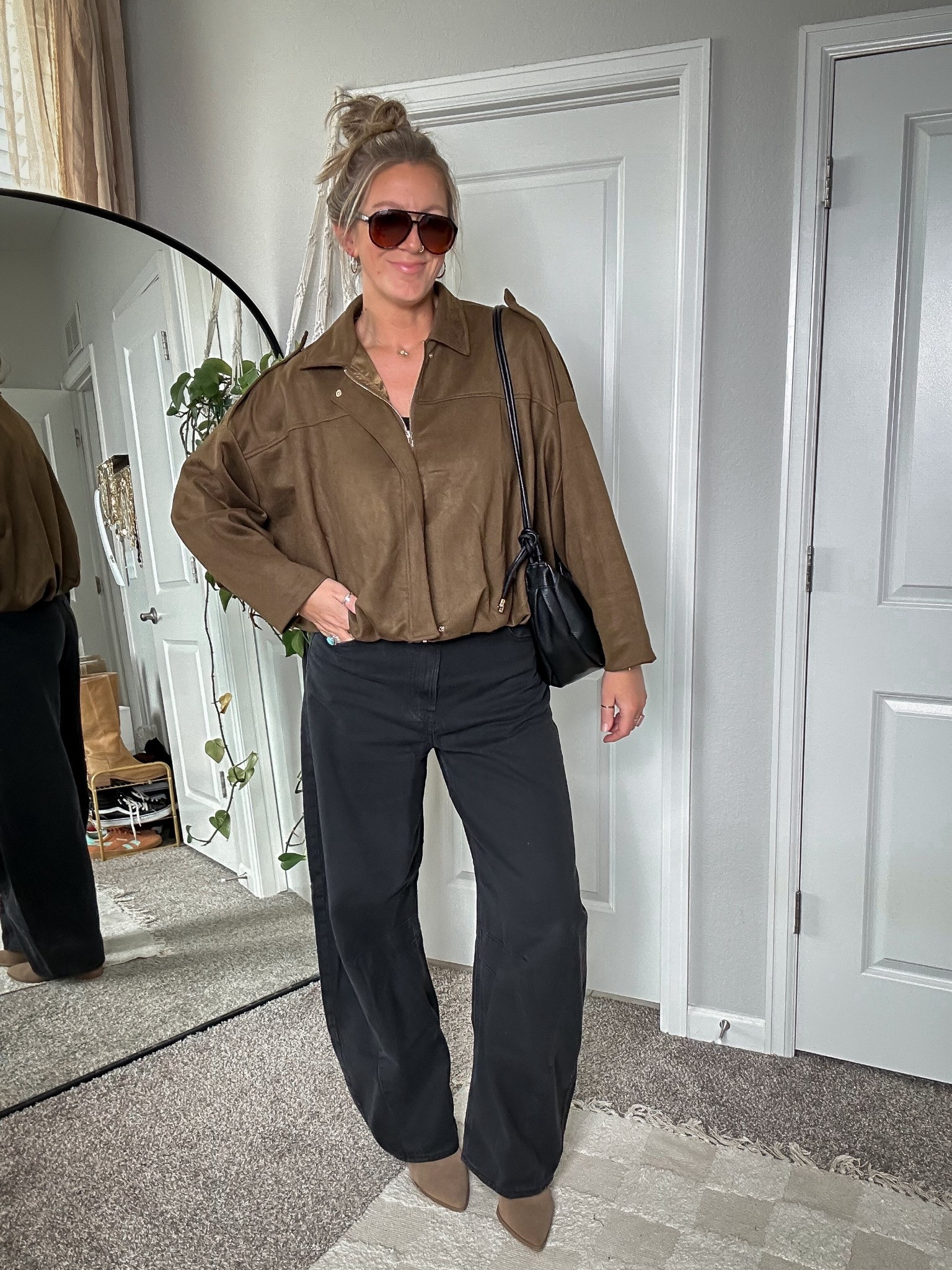 Mixing black and brown for fall 

🍁Large tank
🍁Large 34” track pants (run long!)
🍁Large jacket, color brown 
🍁30 TALL jeans (also come in long, which would’ve been fine too) 
🍁boots are old, linked similar 
🇨🇦 I added the Canadian link for my jeans at the endd

#LTKTall #LTKMidsize #LTKOver40