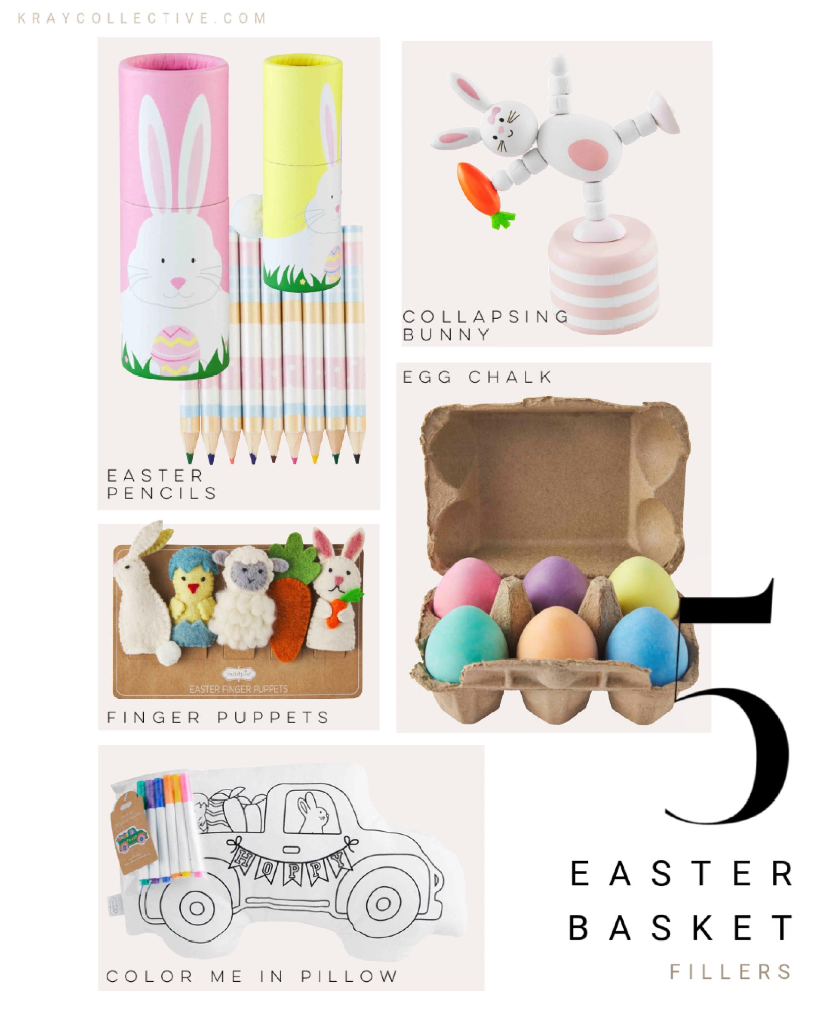 Five fantastic Easter baker fillers! Bunny pencil set, collapsing bunny, Easter themed finger puppets, egg chalk, and an Easter Truck pillow to color.

Easter | Egg Hunting | Easter Basket | Easter Gift | Easter Basket Ideas | Easter Basket fillers | Easter Gifts | Easter gifts for kids | Easter themed toys

#EasterBasket,Fillers #EasterBaskets #EasterBasketIdeas #KidsEasterGifts #EasterGifts #EasterFinds

#LTKunder50 #LTKkids #LTKSeasonal
