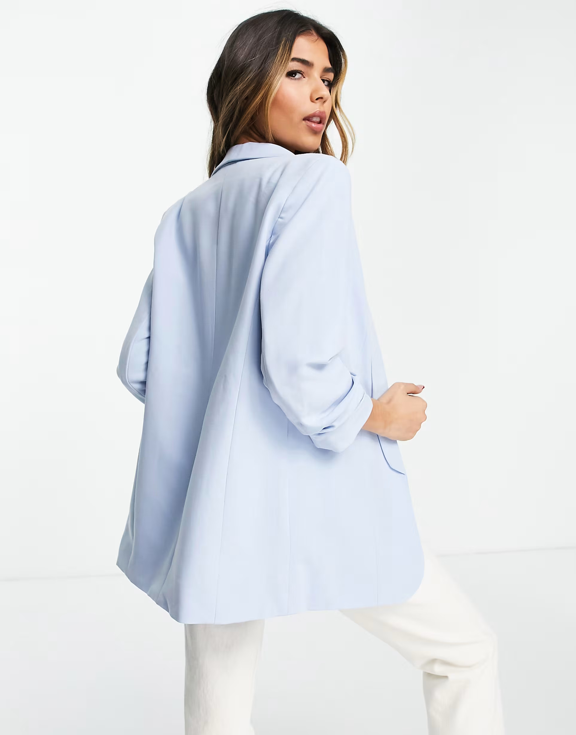 Pieces blazer with ruched sleeves in baby blue | ASOS (Global)