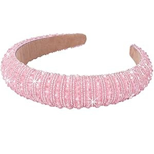 Wecoe Pink Headband Fashion Rhinestone Headband Women Padded Headband Fancy Bling Diamond Sparkle... | Amazon (US)