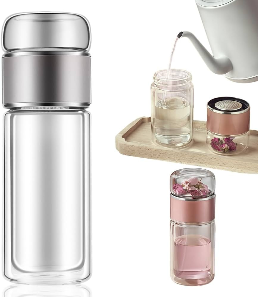 Double Walled Glass Tea Tumbler with Infuser, 17 Oz/500ml Portable Tea Infuser Bottle with Stainl... | Amazon (US)