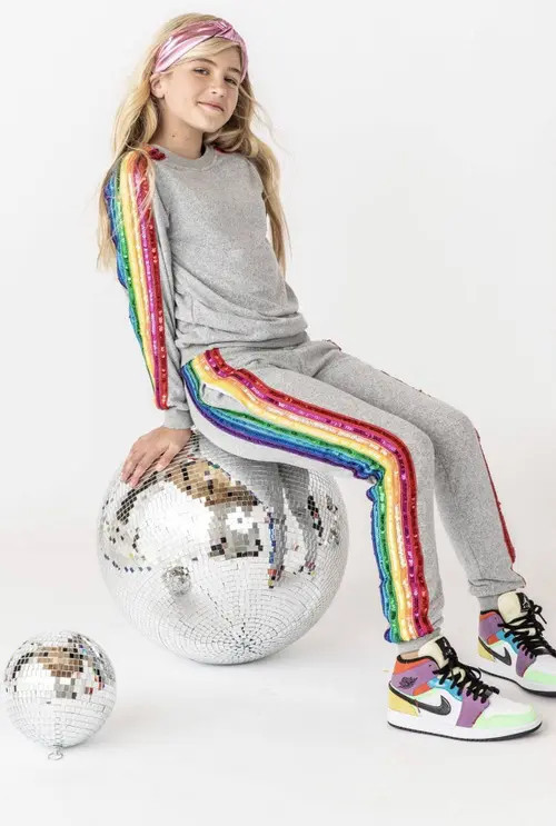 Lola + The Boys Sequin Rainbow Tracksuit Set in Grey at Nordstrom, Size 14 | Nordstrom