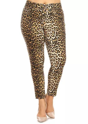 White Mark Women's Plus Size Denim Leopard Jeans | Belk