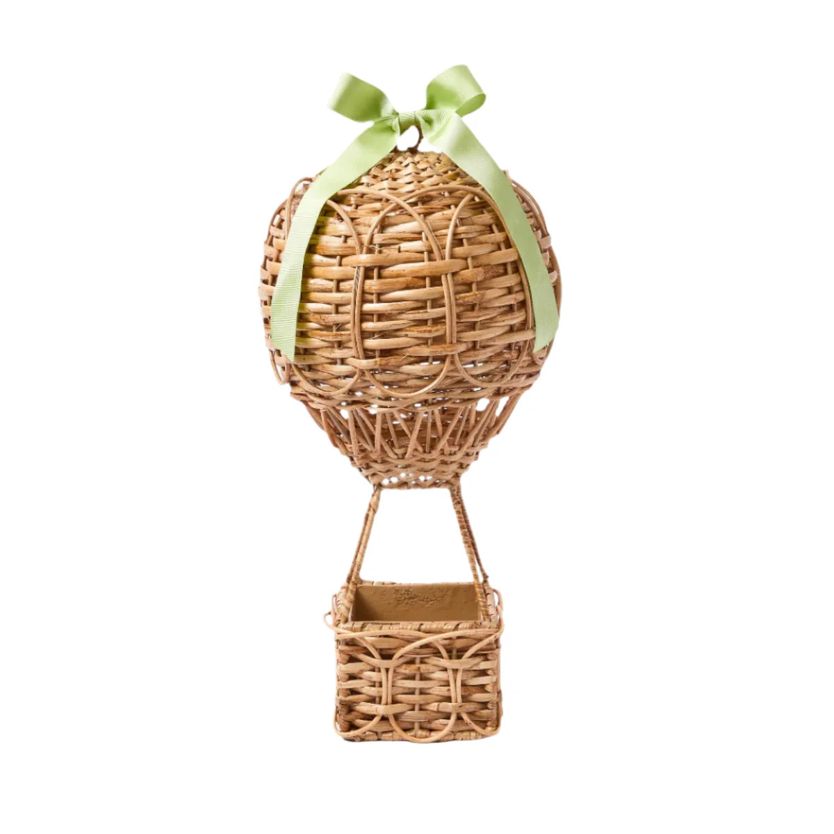 Rattan Hot Air Balloon with Green Grosgrain Bow | Over The Moon