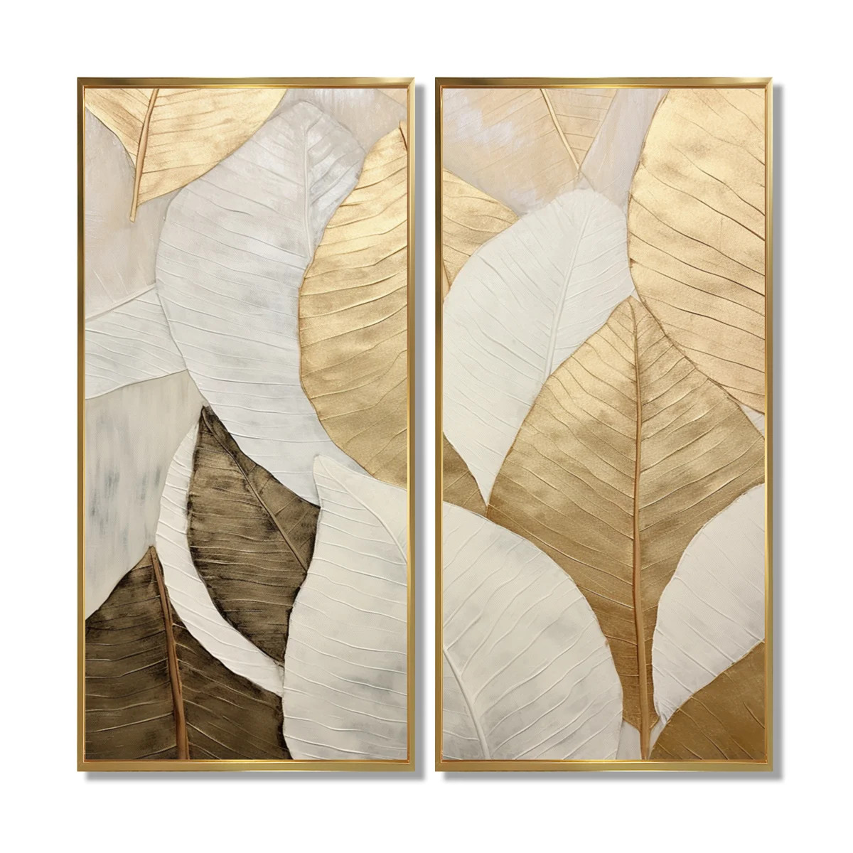Gold Minimalism Leaves Collage - Leaves Canvas Art, Gold Floral Wall Art Set Of 2 (Set of 2) | Wayfair North America
