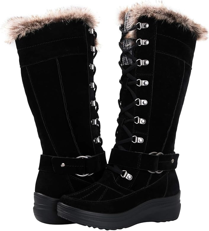 GLOBALWIN Women's Warm Faux Fur Line Snow Boots Mid Calf Winter Boots | Amazon (US)