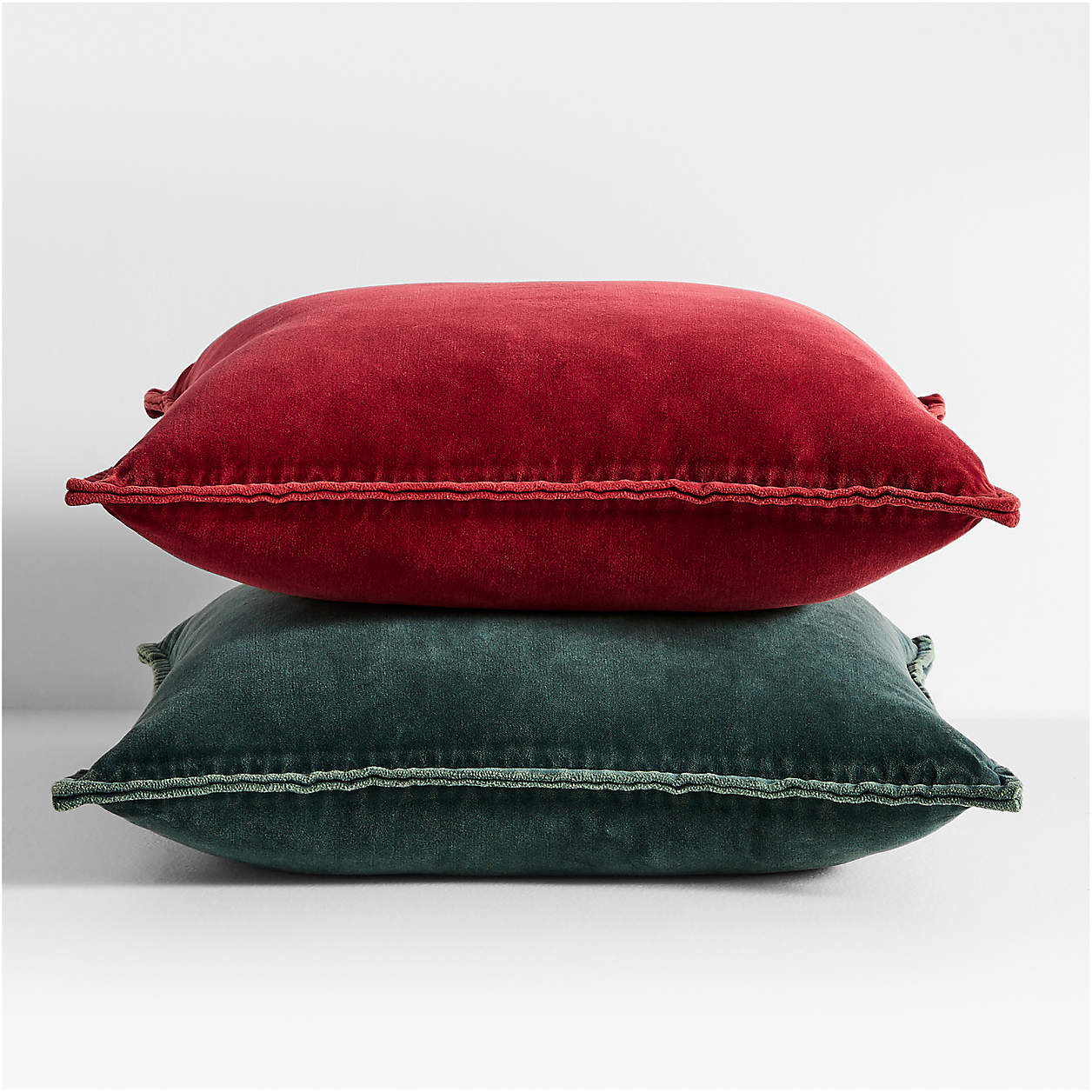 Relaxed Washed Organic Cotton Velvet 20"x20" Luminous Red Throw Pillow Cover + Reviews | Crate & ... | Crate & Barrel