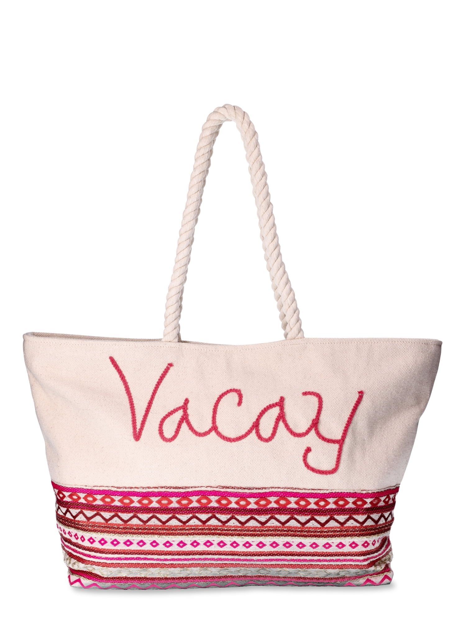 Time and Tru Women's Beach Tote with Rope Handles, Vacay | Walmart (US)
