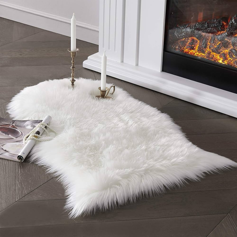 SERISSA Faux Sheepskin Fur Area Rug White Fur Chair Cover Seat Pad Small Fuzzy Rug for Bedroom Fl... | Amazon (US)