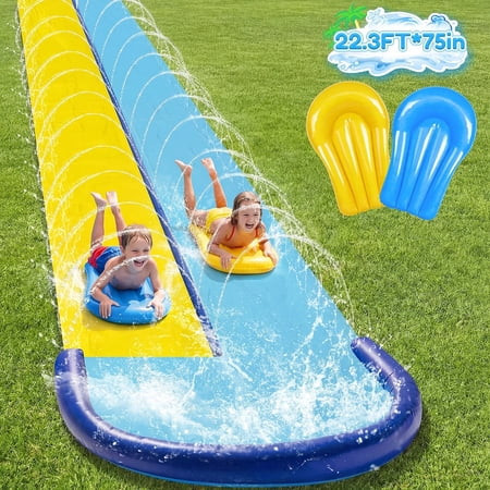 Teblint 22.3FT Double Lawn Water Slides, Heavy Duty Water Slip Splash Pad with Built in Sprinkler & 2 Bodyboards for Backyard Outdoor Water Fun Toys for Kids Adults | Walmart (US)