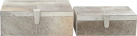 Benzara 95930 Modish Wood Grey Leather Hide Box, Set of 2 | Amazon (US)