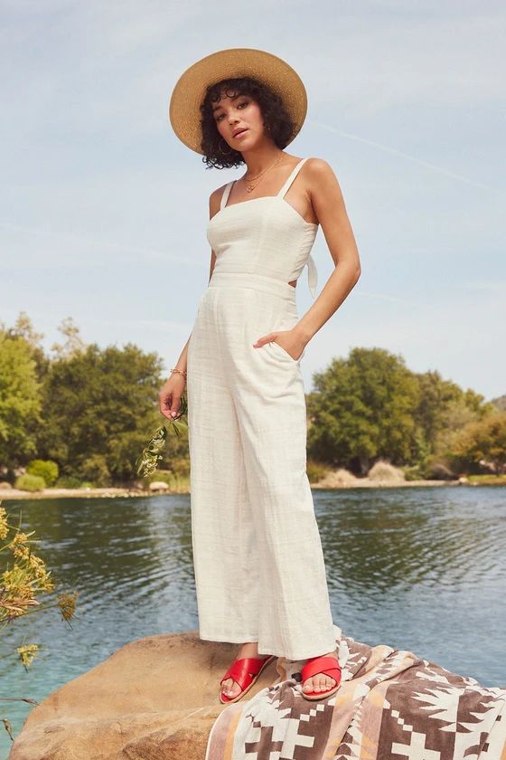 Coastal Living Ivory Tie-Back Wide-Leg Jumpsuit | Lulus (US)