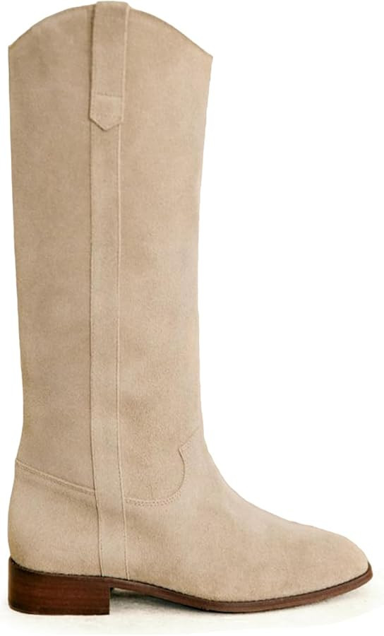 Suede Knee High Boots for Women Square Toe Low Heel Tall Boots Wide Calf Pull on Fall Fashion Long Boots | Amazon (US)