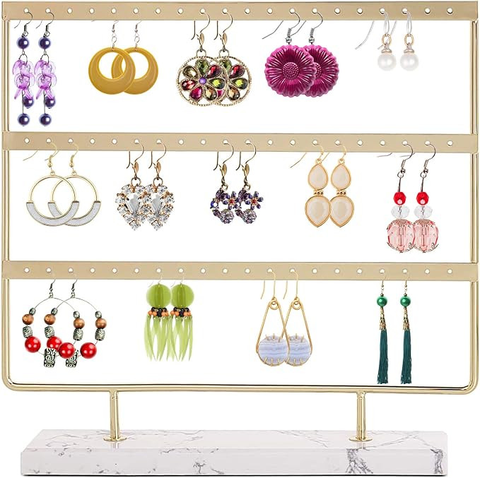 Earrings Organizer Jewelry Display White Marble Stand,3 Tiers Earrings Organizer, Jewelry Display... | Amazon (US)