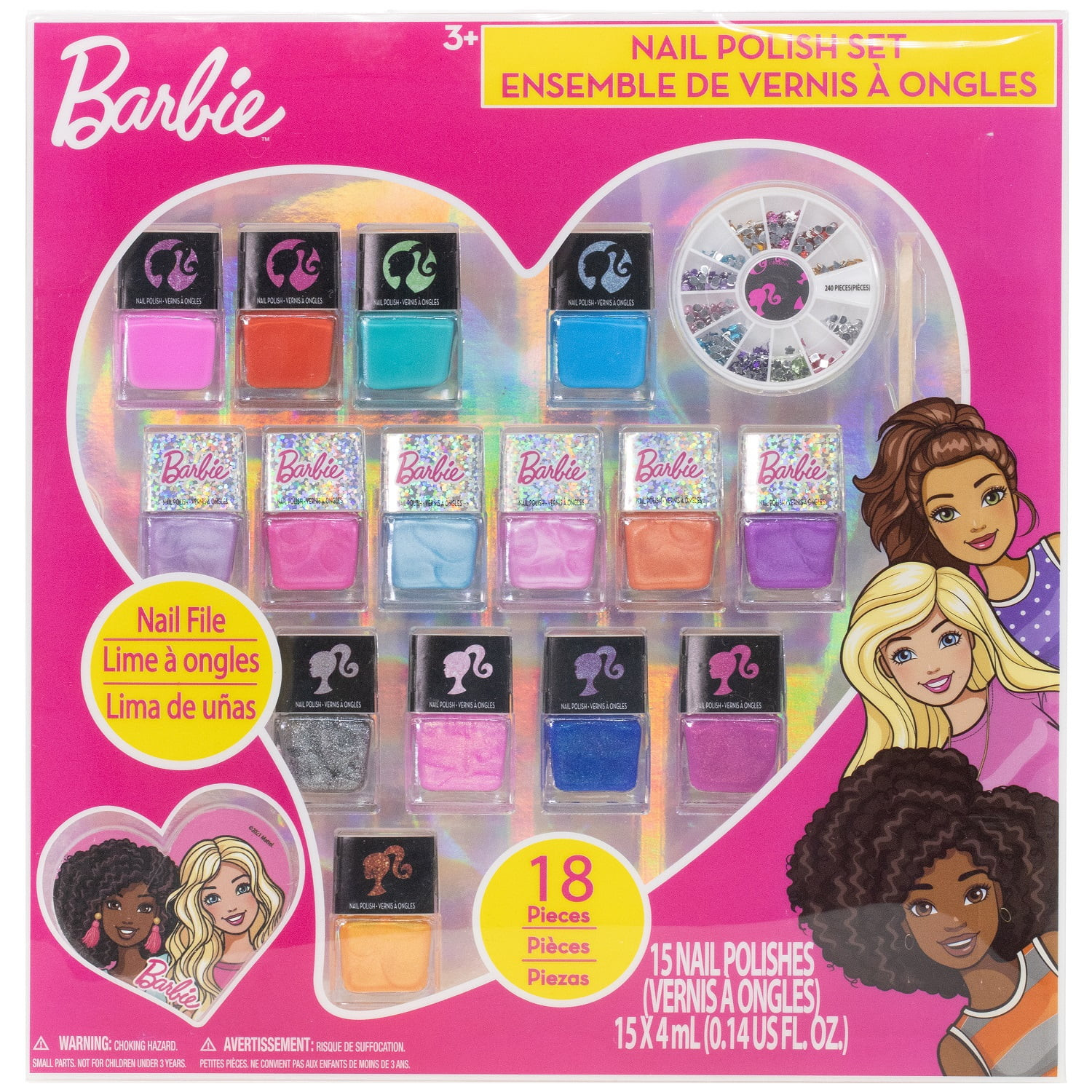Barbie - Townley Girl Peel-Off Nail Polish Set for Girls, Ages 3+, 15 CT | Walmart (US)
