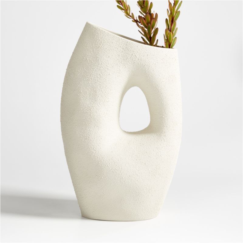 Clyborne Textured White Ceramic Vase with Hole, Home Decor, Crate & Barrel Home | Crate & Barrel