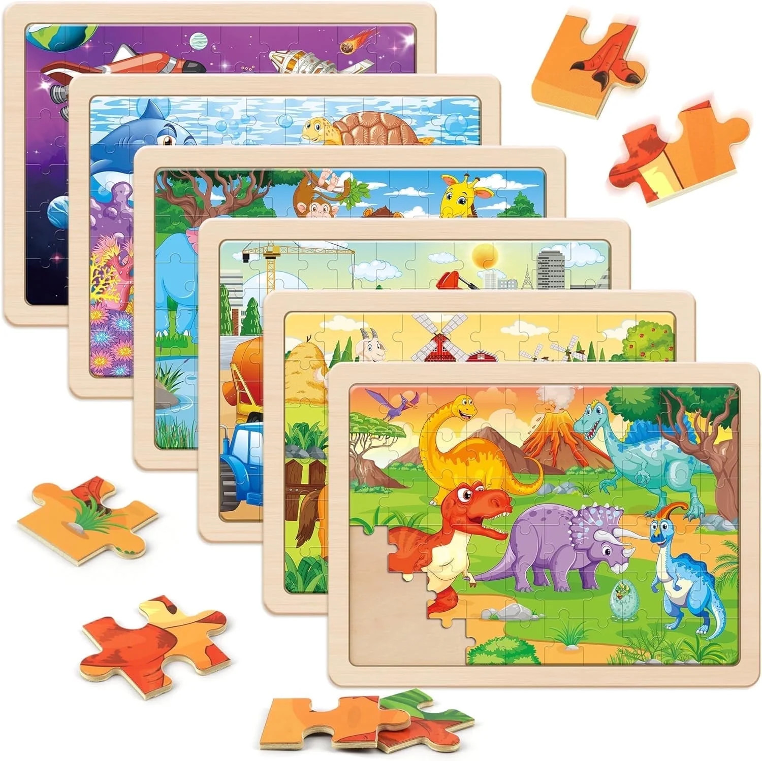 SYNARRY Large Wooden Puzzles for Kids 6-in-1 Gift Box(Each 60 pcs), FSC Certified, Educational Ji... | Walmart (US)