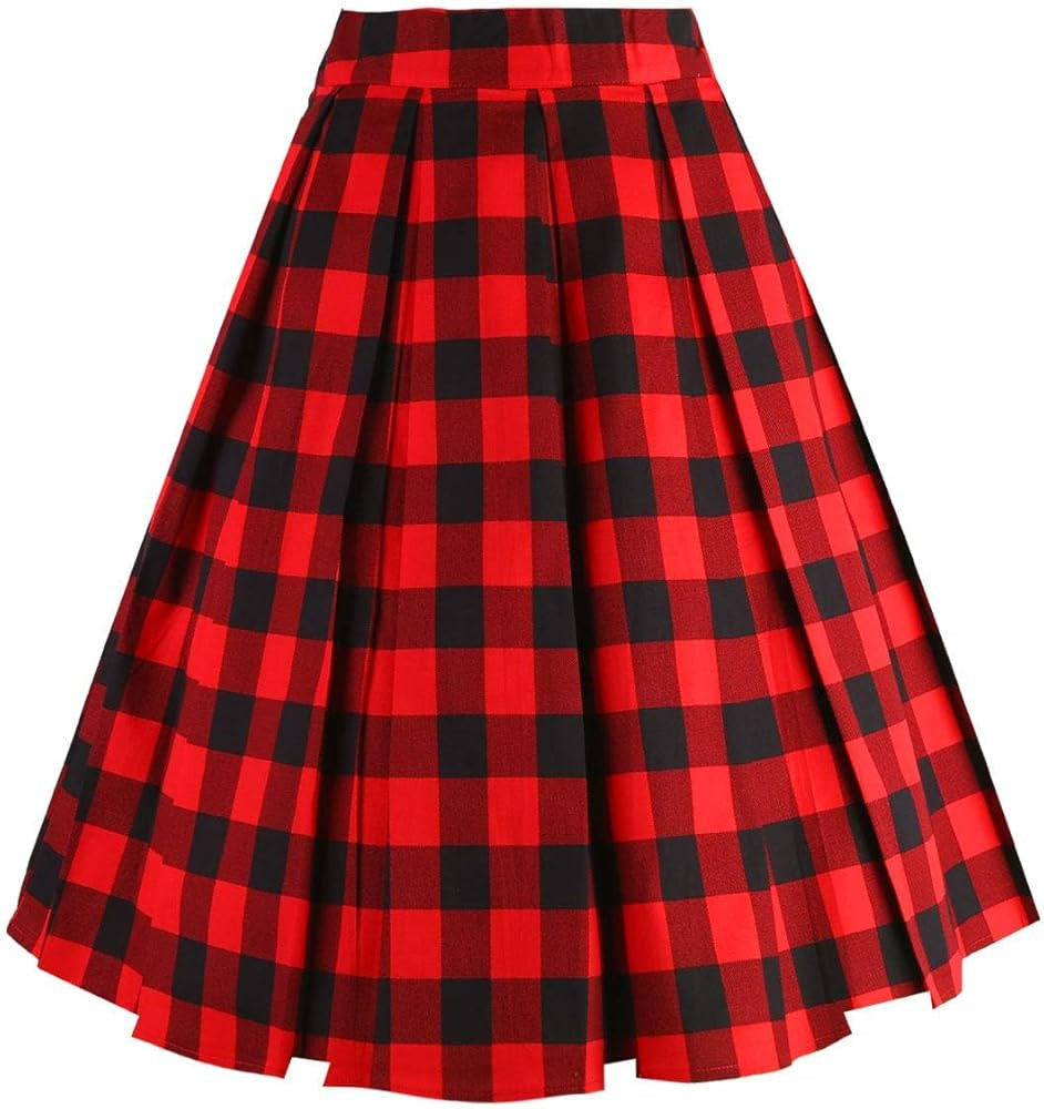 OBBUE Dresstore Vintage Pleated Skirt Floral A-line Printed Midi Skirts with Pockets | Amazon (US)