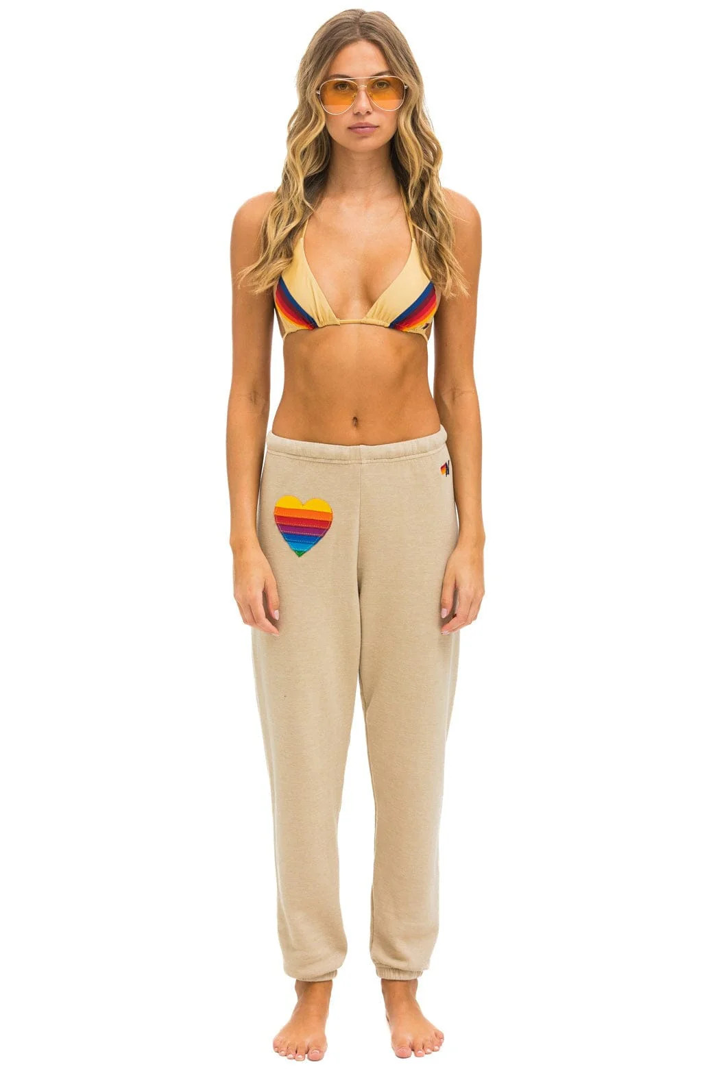 RAINBOW HEART STITCH SWEATPANTS - SAND | Aviator Nation