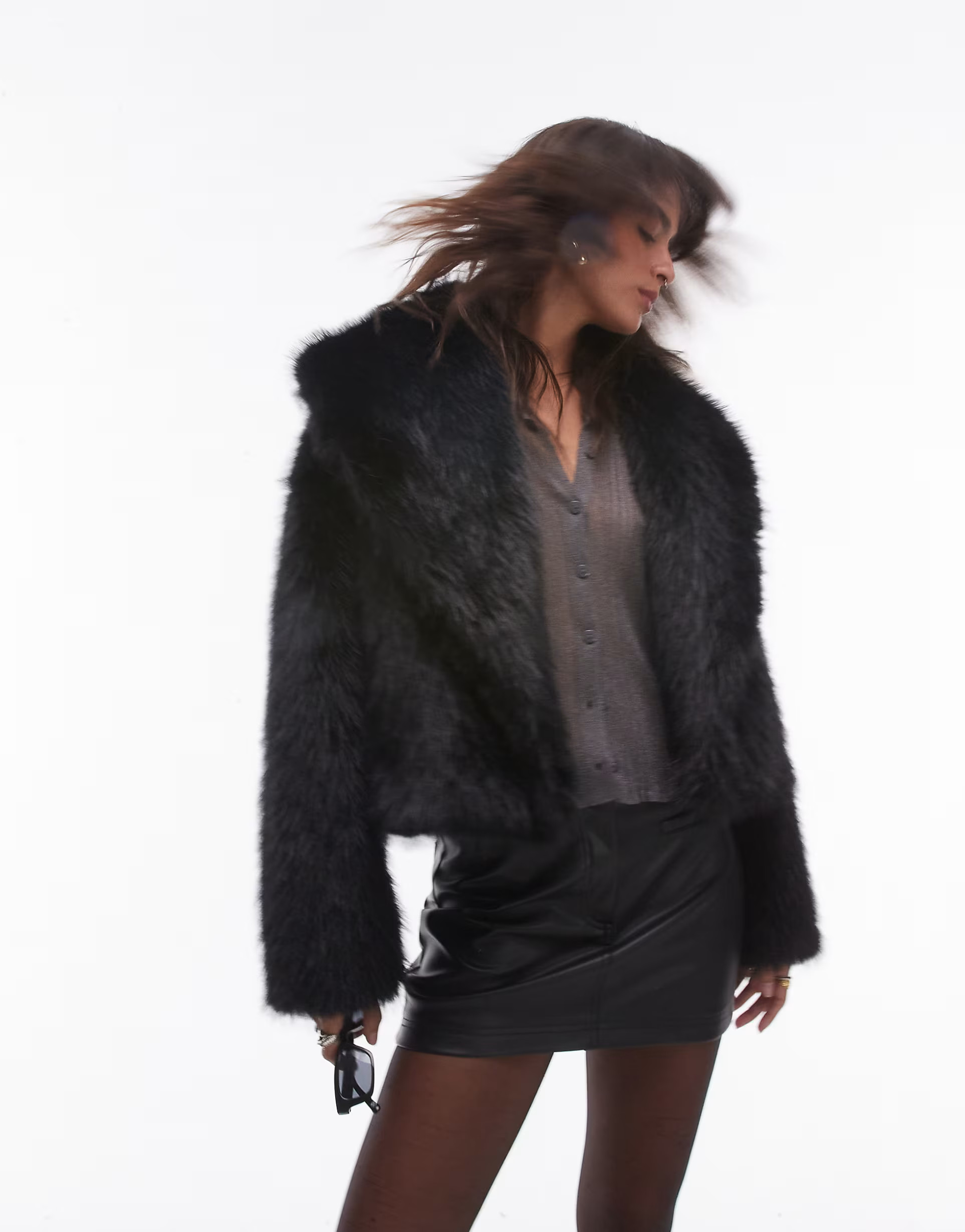 Topshop faux fur cropped coat in black | ASOS (Global)