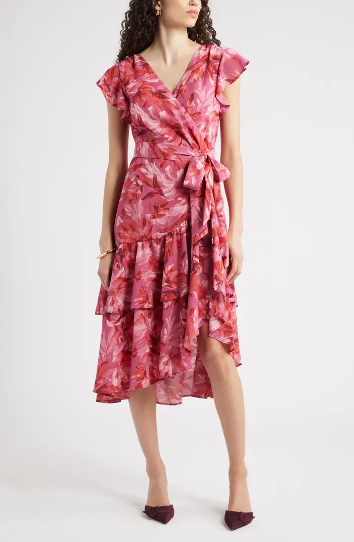 Flutter Sleeve Faux Wrap Midi Dress | Nordstrom