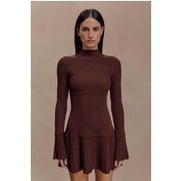 Adena Pointelle Knit Mini Dress - Chocolate I MESHKI I Size XXS | MESHKI US