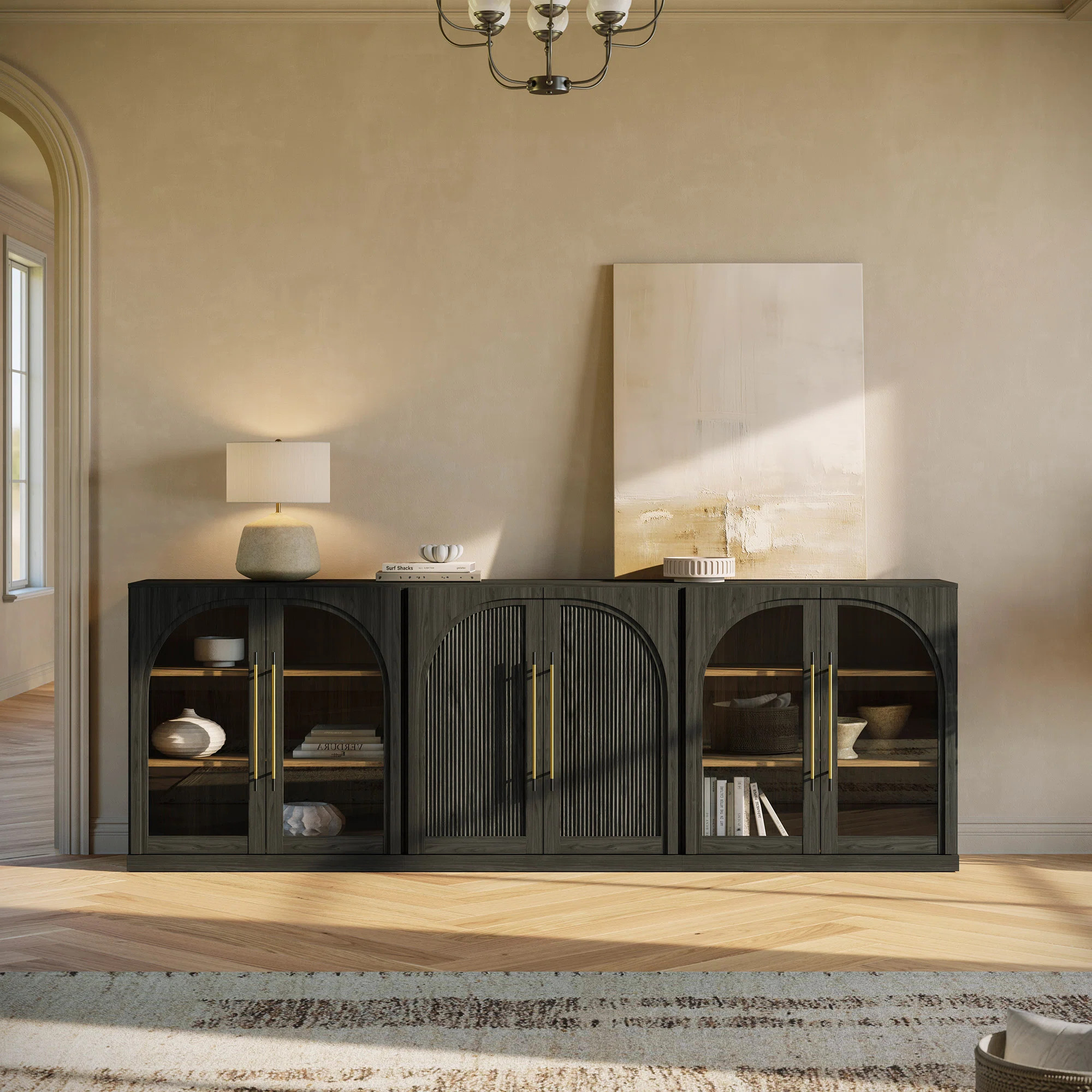 3-Piece Modular Buffet Cabinet with Storage - C+2A - Ebony (Set of 3) | Wayfair North America