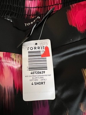 Torrid Pant Wide Leg Satin High Rise Black & Bright Pink Blair Floral Sz 4S NWT | eBay US