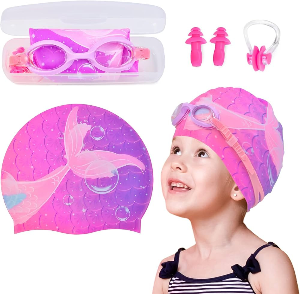 Kids Swim Caps for Girls, Toddler Silicone Swimming Cap for Kids, Durable Comfortable Swimming Ca... | Amazon (US)