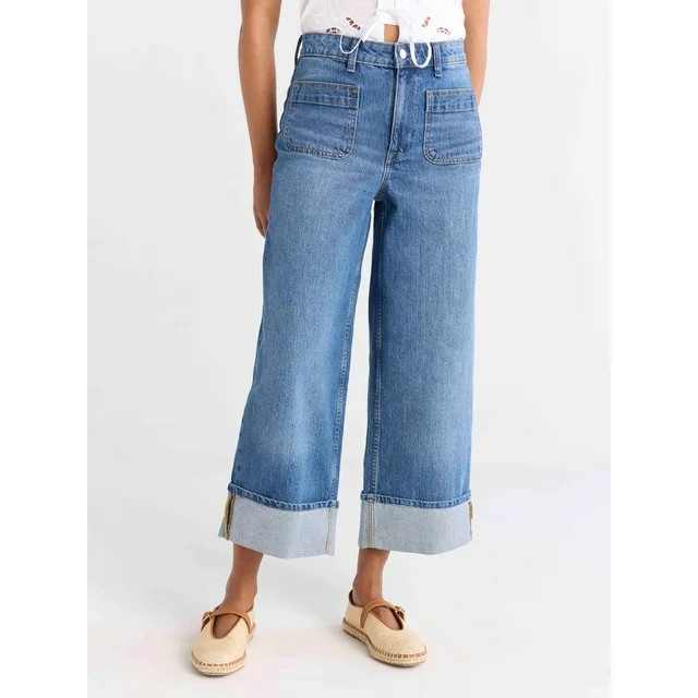 Free Assembly Women’s High Rise Cuffed Jeans with Patch Pockets, 30" Inseam, Sizes 0-28 | Walmart (US)