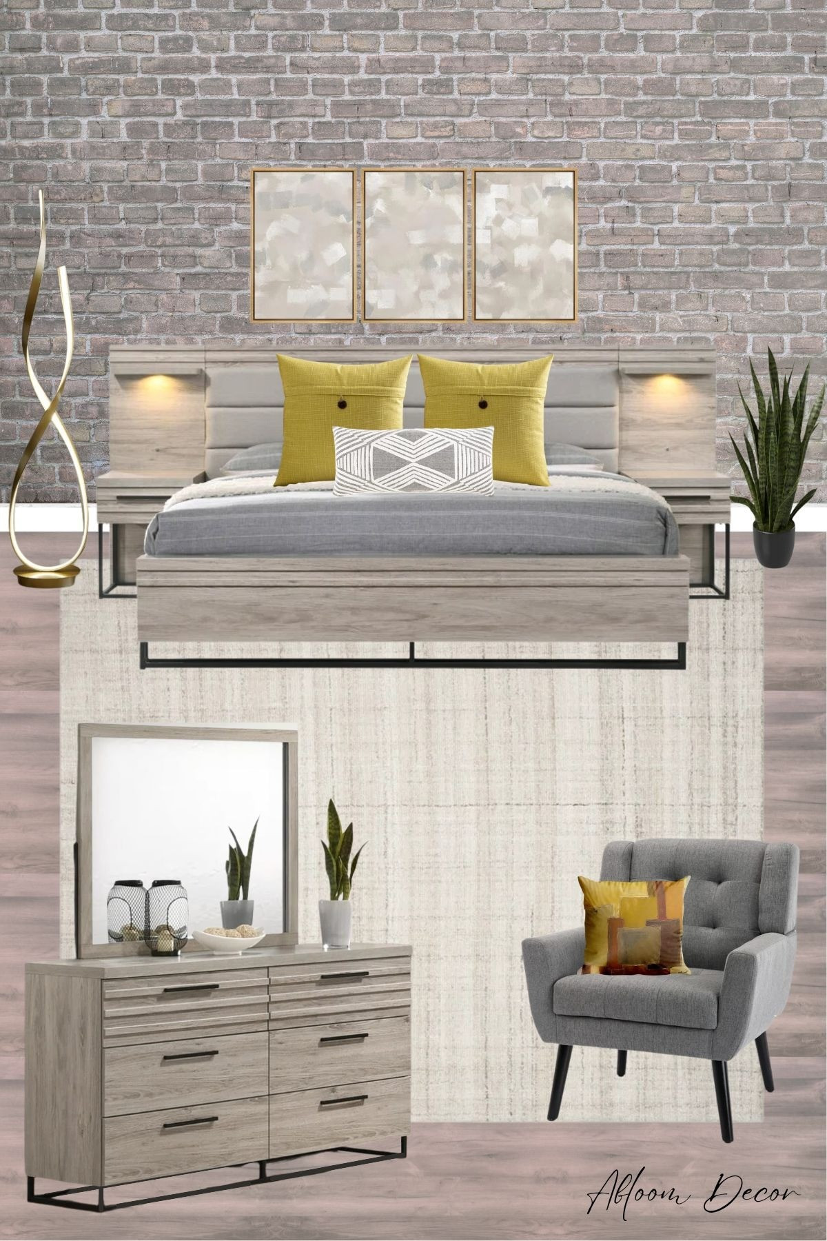 Contemporary bedroom design with yellow accents.

#LTKHome