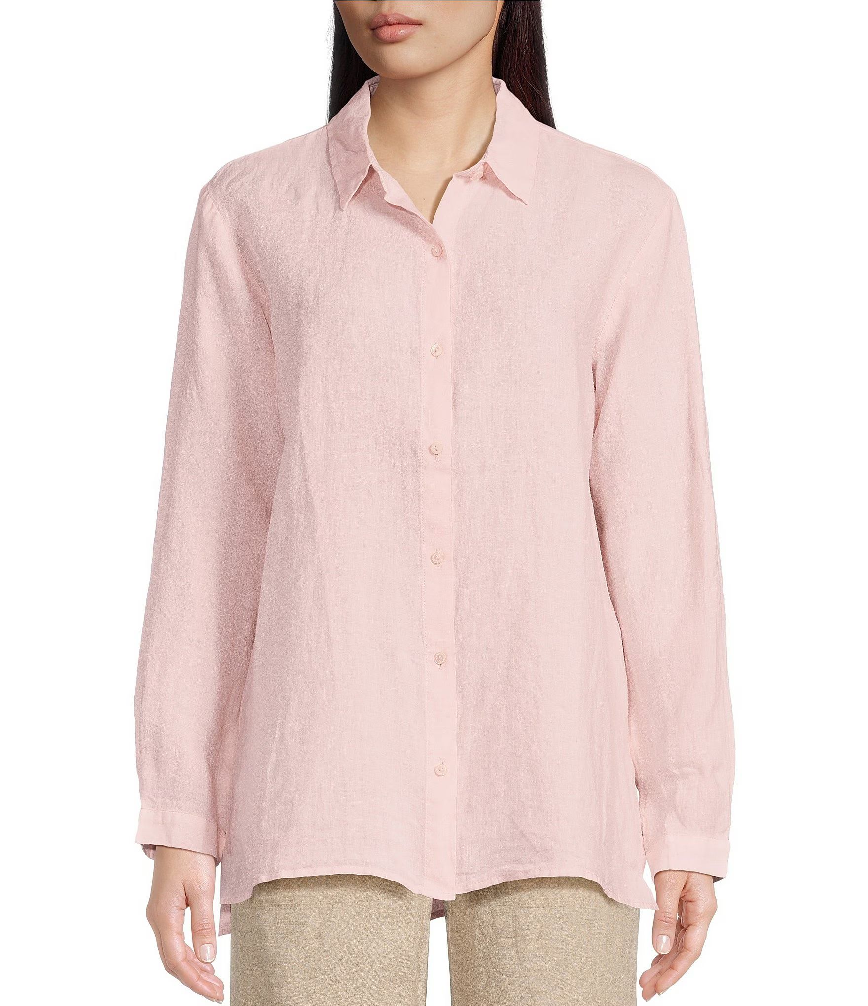 Eileen Fisher Dyed Handkerchief Linen Point Collar Long Sleeve Button-Front Shirt | Dillard's | Dillard's