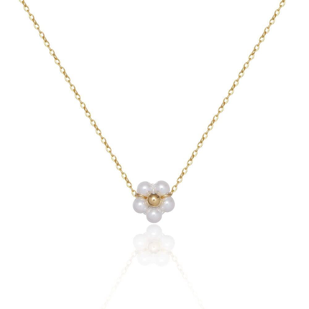 Cosfog Daisy Flower Choker Necklace, 18K Gold Plated Handmade Beaded Tiny Pearl Choker Necklace C... | Amazon (US)