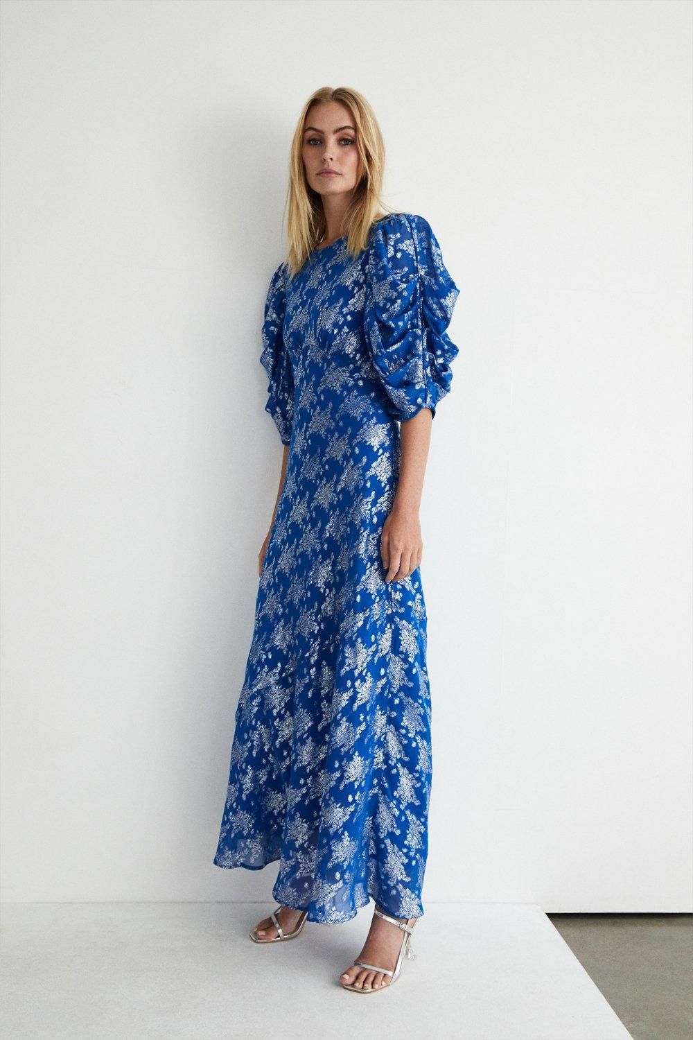 Sparkle Jacquard Midi Dress | Warehouse UK & IE