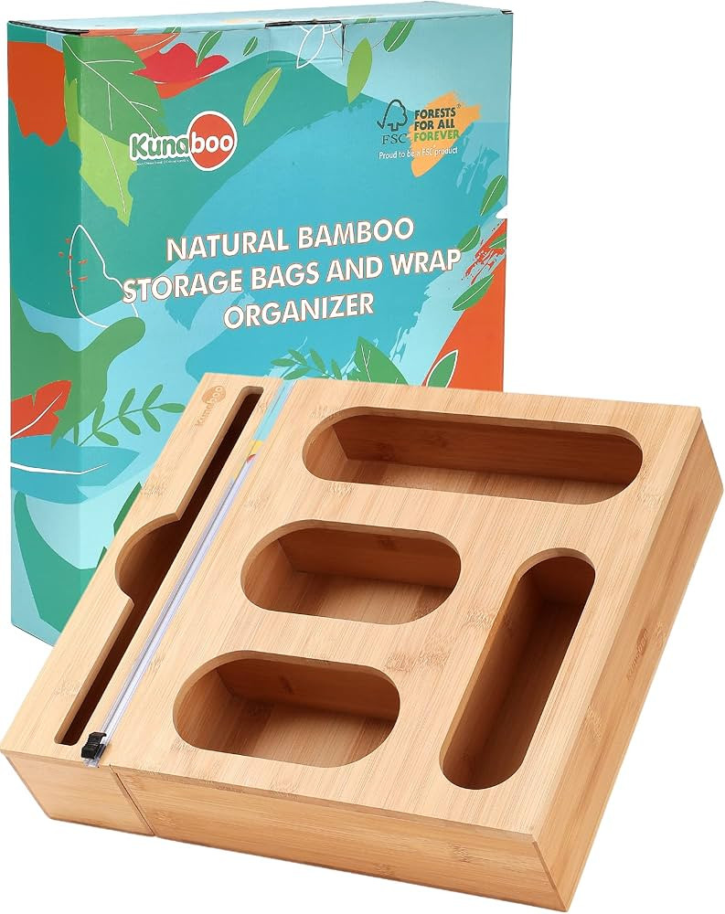 KUNABOO Bamboo Ziplock Bag Storage Organizer, (FSC Certified eco-Friendly Bamboo) Kitchen Drawer ... | Amazon (US)