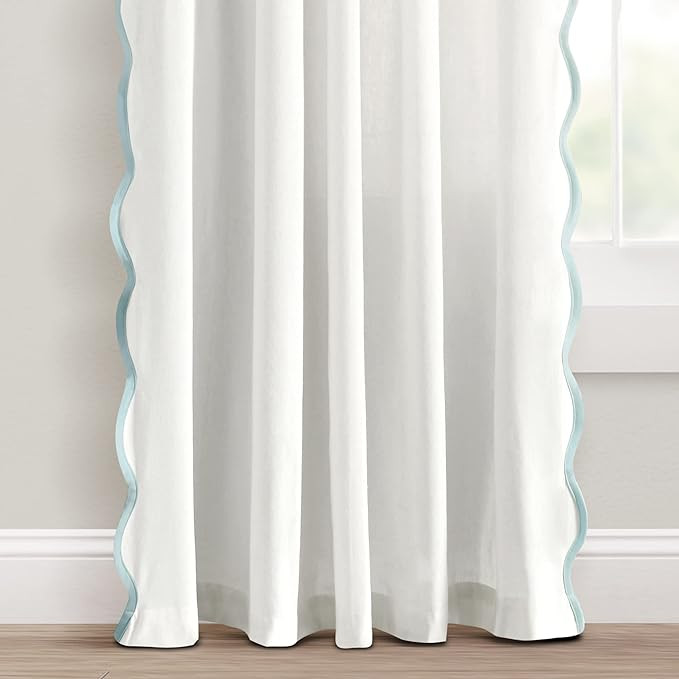 Lush Decor Coastal Chic Scallop Edge Window Curtain Panel Pair, 52" W x 84" L, Blue & White | Amazon (US)