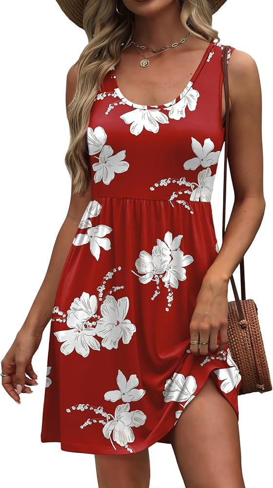 WIHOLL Women's Summer Dress 2026 A-Line Sleeveless Casual Sundress with Pockets Floral/Solid | Amazon (US)