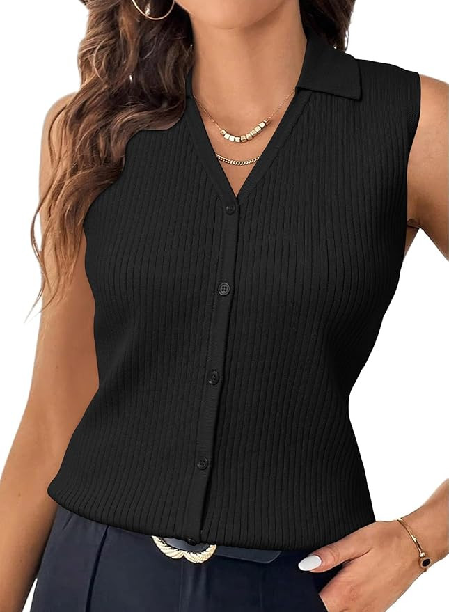 Arach&Cloz Women's 100% Cotton Slim Fit Button Down Summer Business Casual Tank Tops 2026 | Amazon (US)