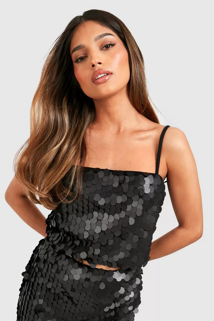 Black Iridescent Disco Sequin Swing Cami | Boohoo.com (UK & IE)