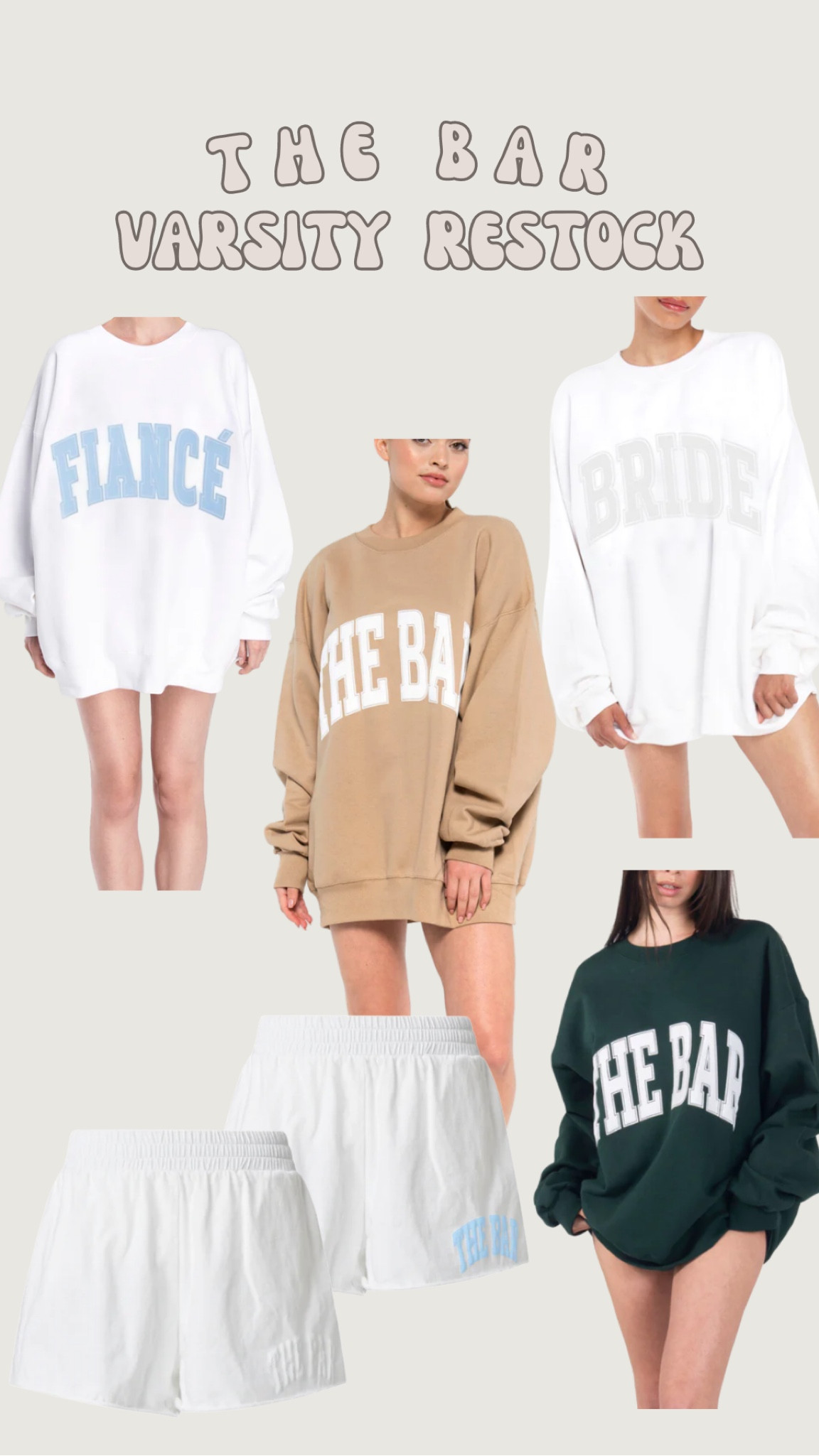 The bar varsity collection restock. Bride and fiancé sweatshirts 