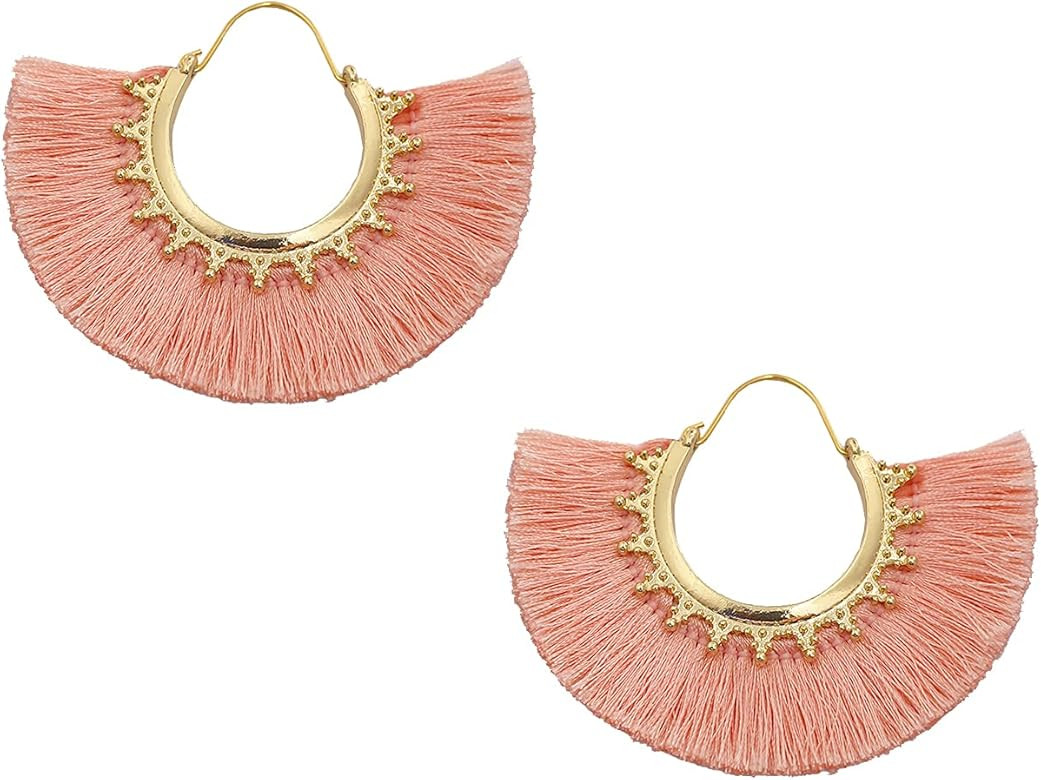 Tassel Hoop Earring Statement Thread Dangle Earrings Stylish Long Fringe Drop Earrings Lightweigh... | Amazon (US)